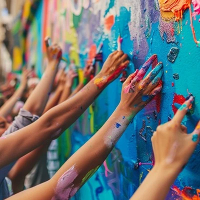 Community painting activity with shared canvas at Shiloh Echo '26